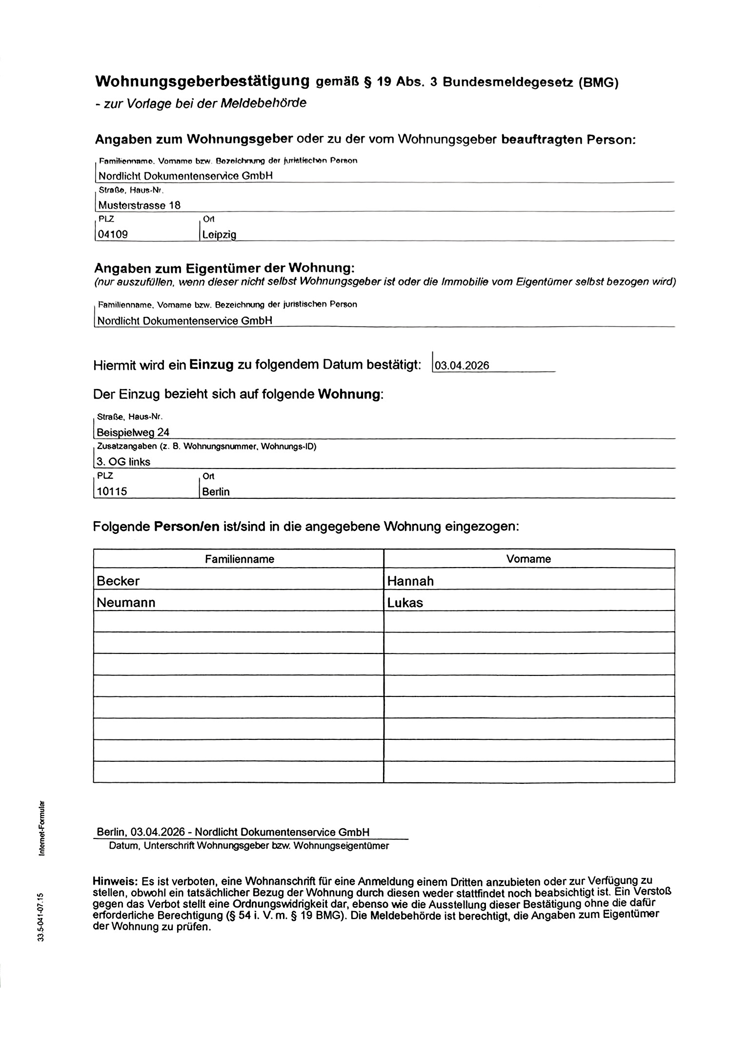 Clean scan version of the same German registration form