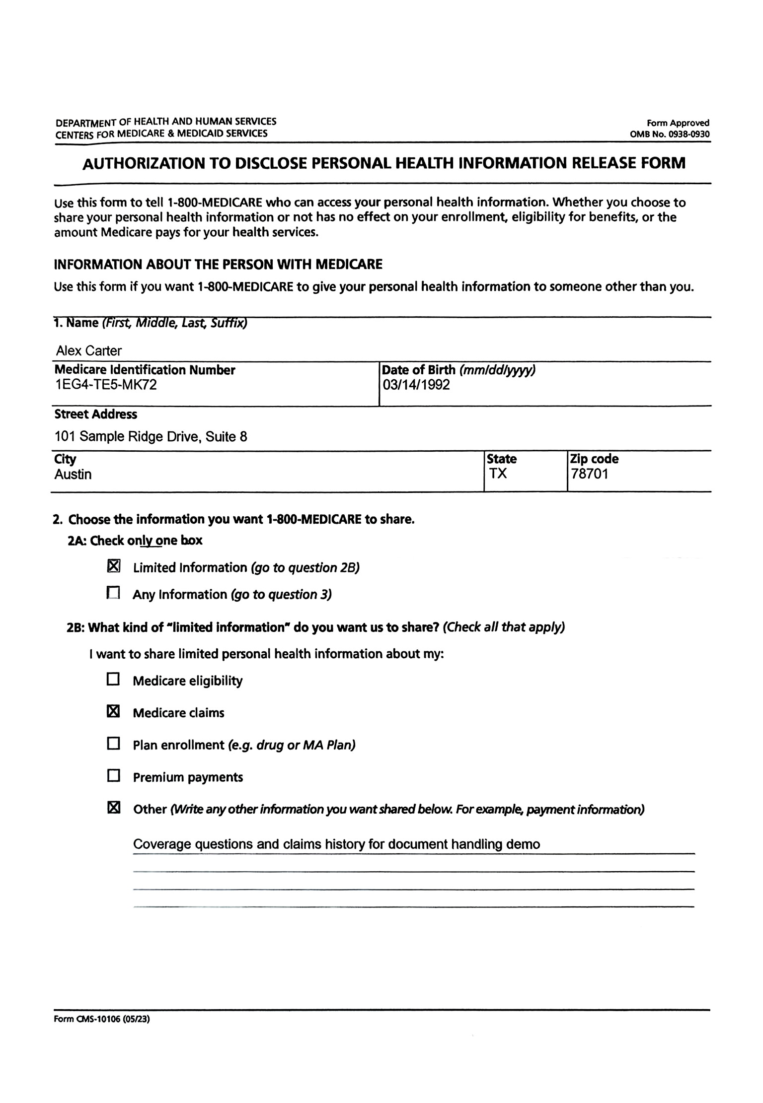 Medical authorization form scan with cleaner tone and clearer text zones