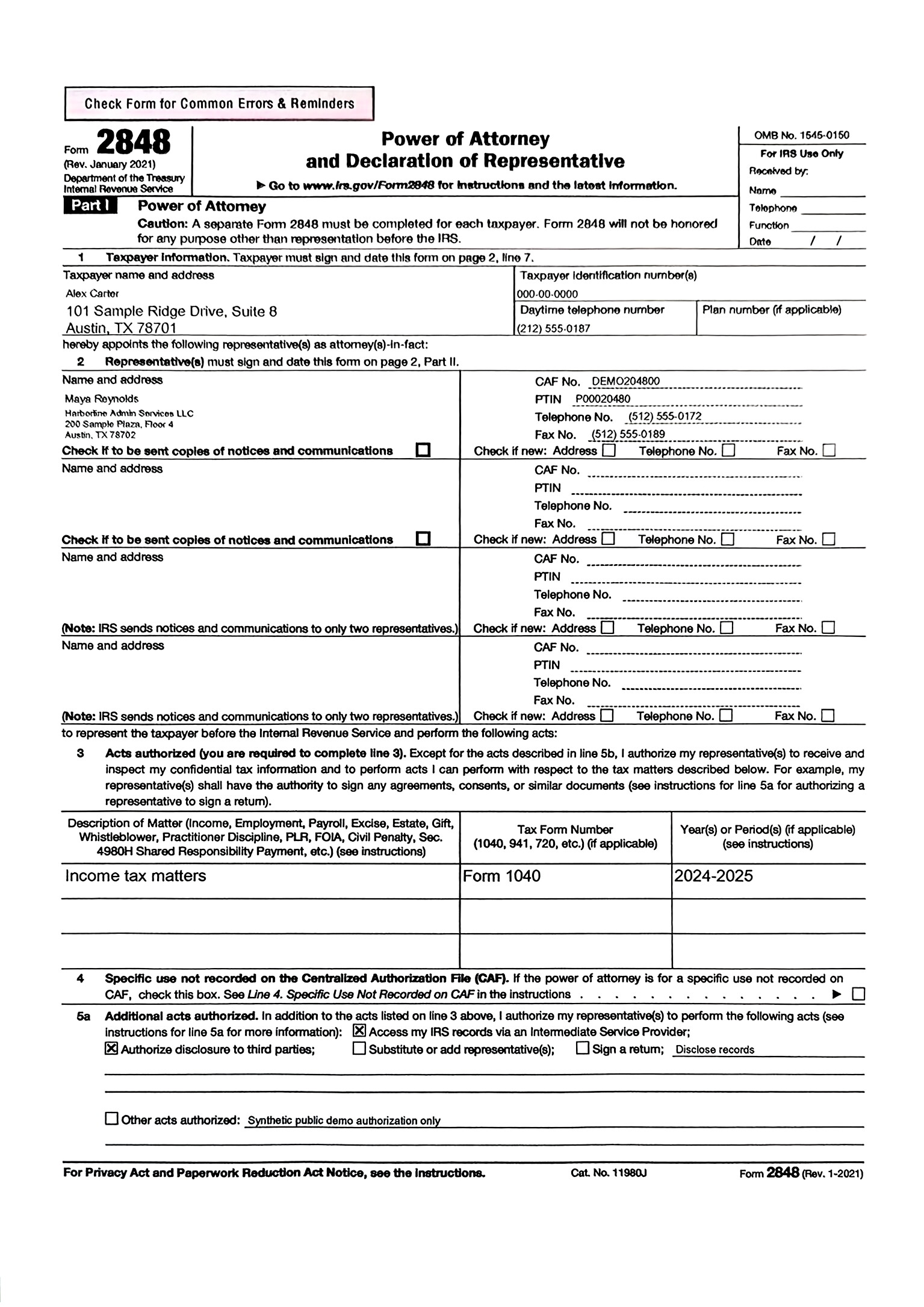 Clean scan version of the same IRS Form 2848
